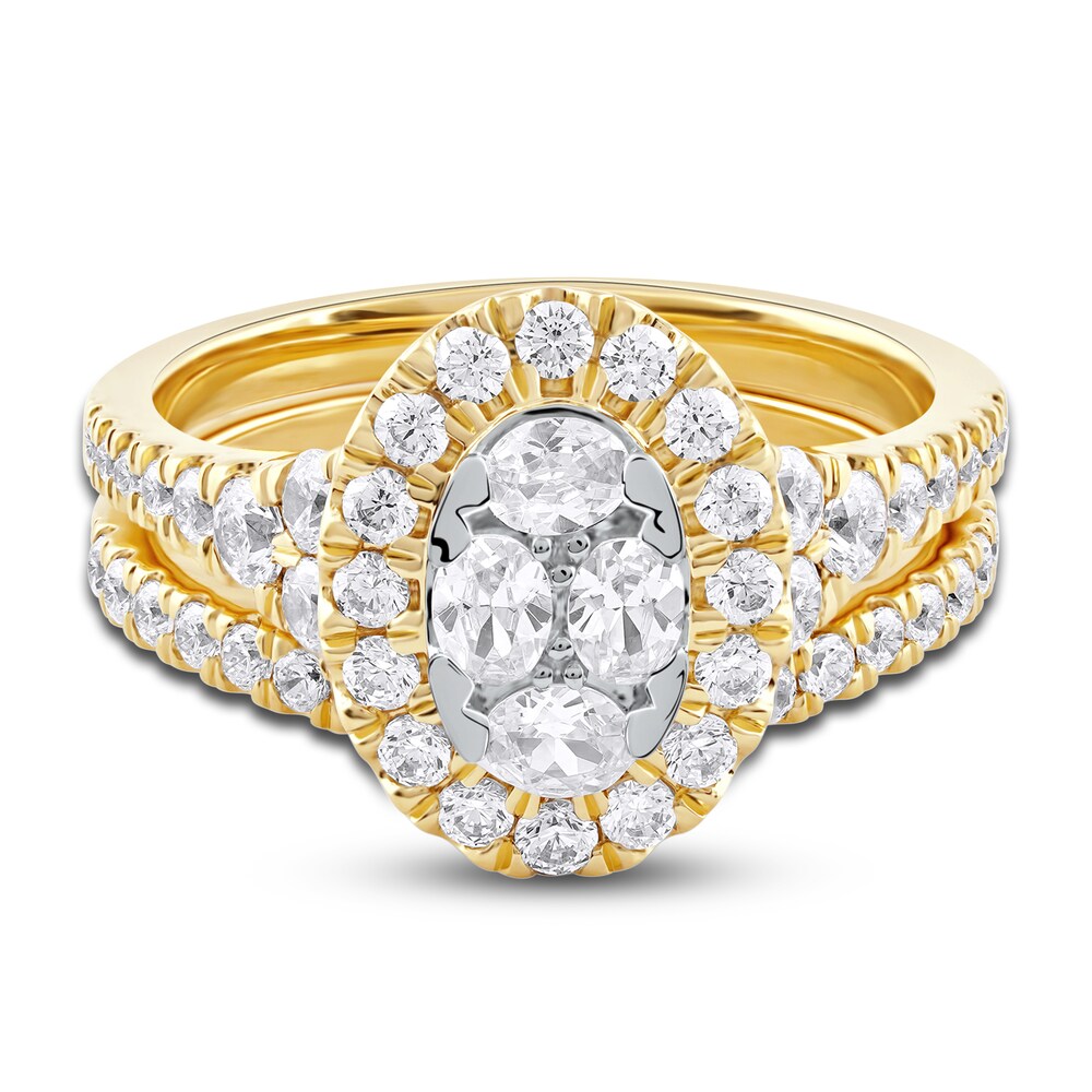 Diamond Bridal Set 1-1/2 ct tw Oval/Round 14K Yellow Gold 8qn9bw1r