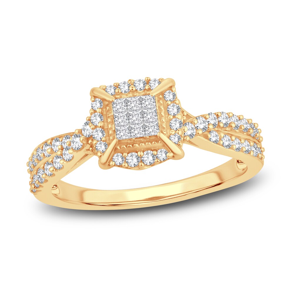 Diamond Ring 1/2 ct tw Round/Princess 14K Yellow Gold 8zrAeCuc [8zrAeCuc]