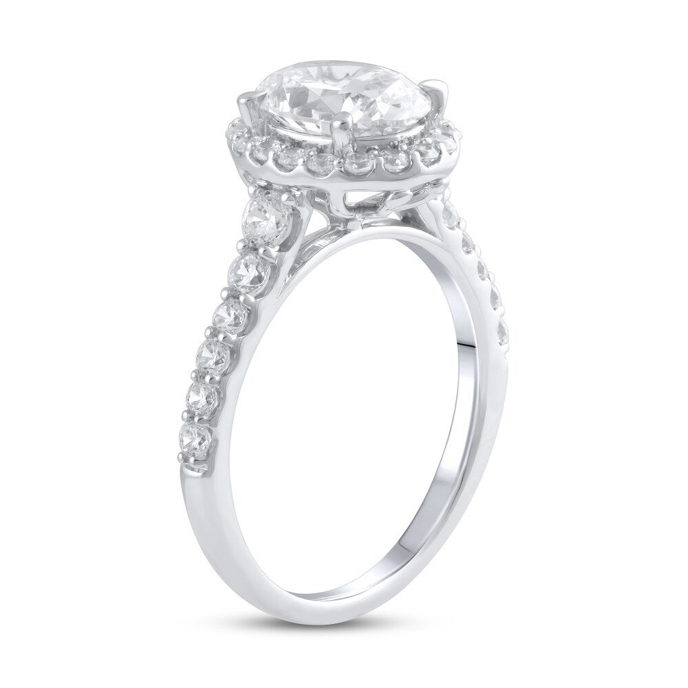 Lab-Created Diamond Engagement Ring 2-3/4 ct tw Oval/Round 14K White Gold 981b1R9y