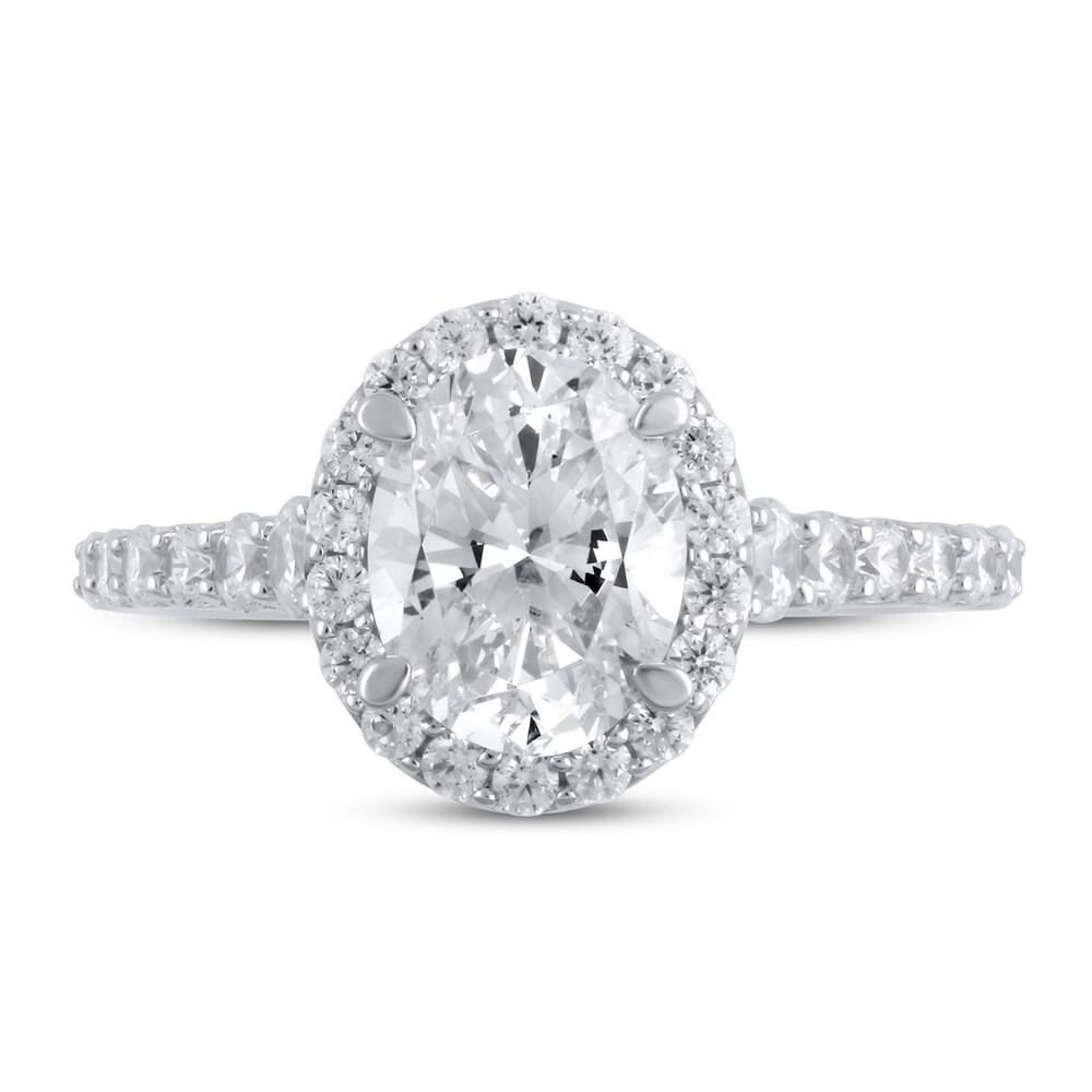 Lab-Created Diamond Engagement Ring 2-3/4 ct tw Oval/Round 14K White Gold 981b1R9y