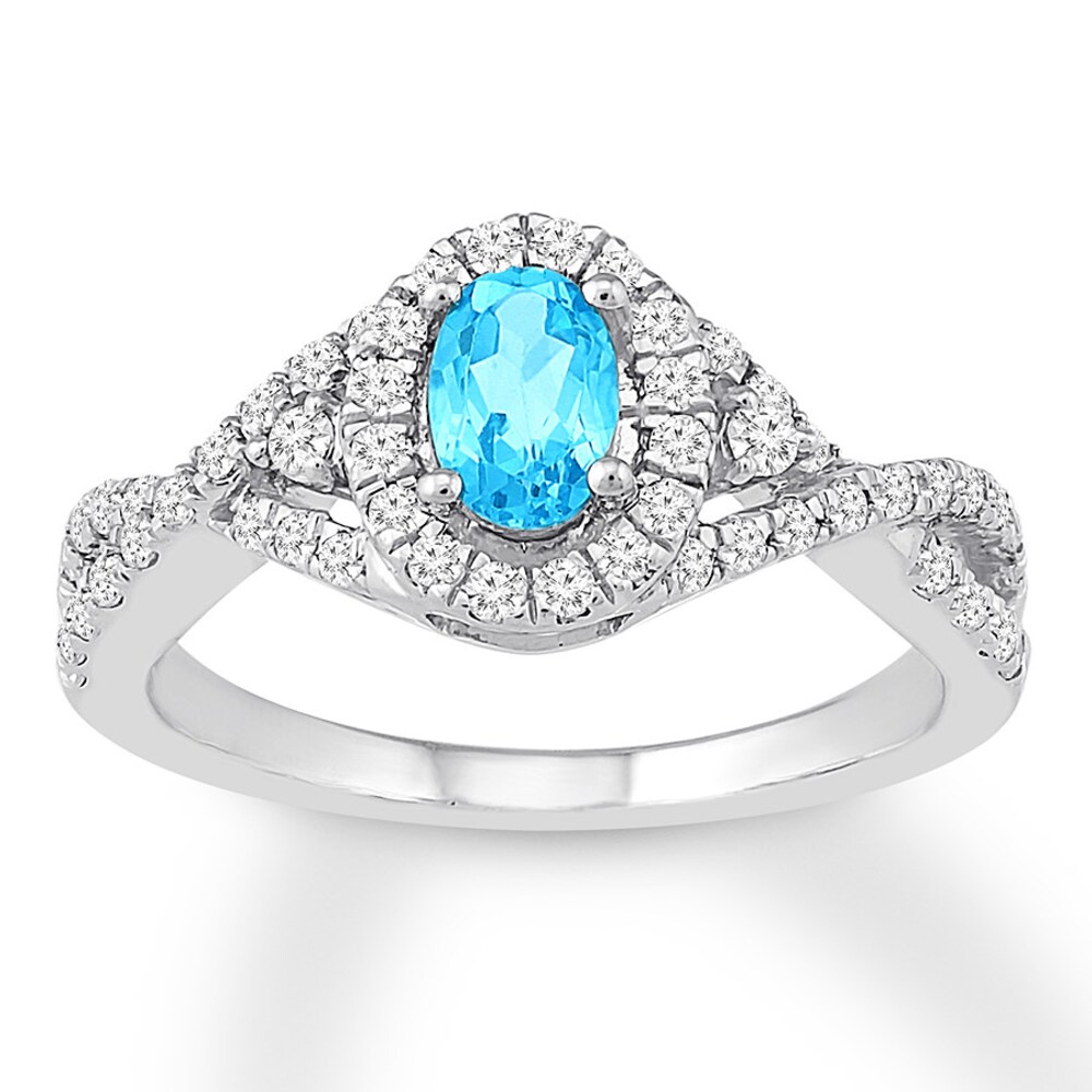 Blue Topaz Engagement Ring 1/3 ct tw Diamonds 14K White Gold 9CbJ76Gk [9CbJ76Gk]