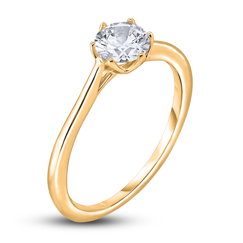 Diamond Cathedral Solitaire Engagement Ring 1/2 ct tw Round 14K Yellow Gold (I2/I) 9SPb02Nr