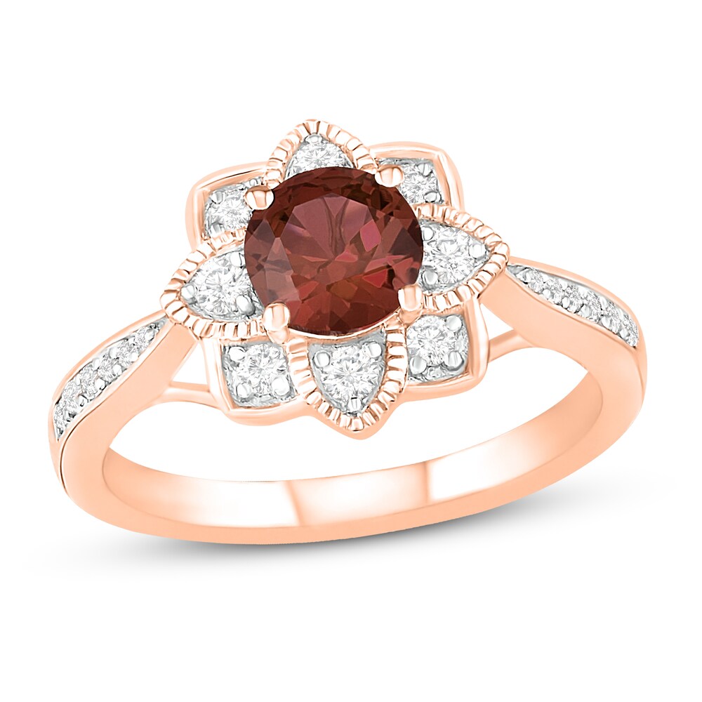 Natural Garnet Engagement Ring 1/4 ct tw Diamonds 14K Rose Gold 9XODqjIB [9XODqjIB]