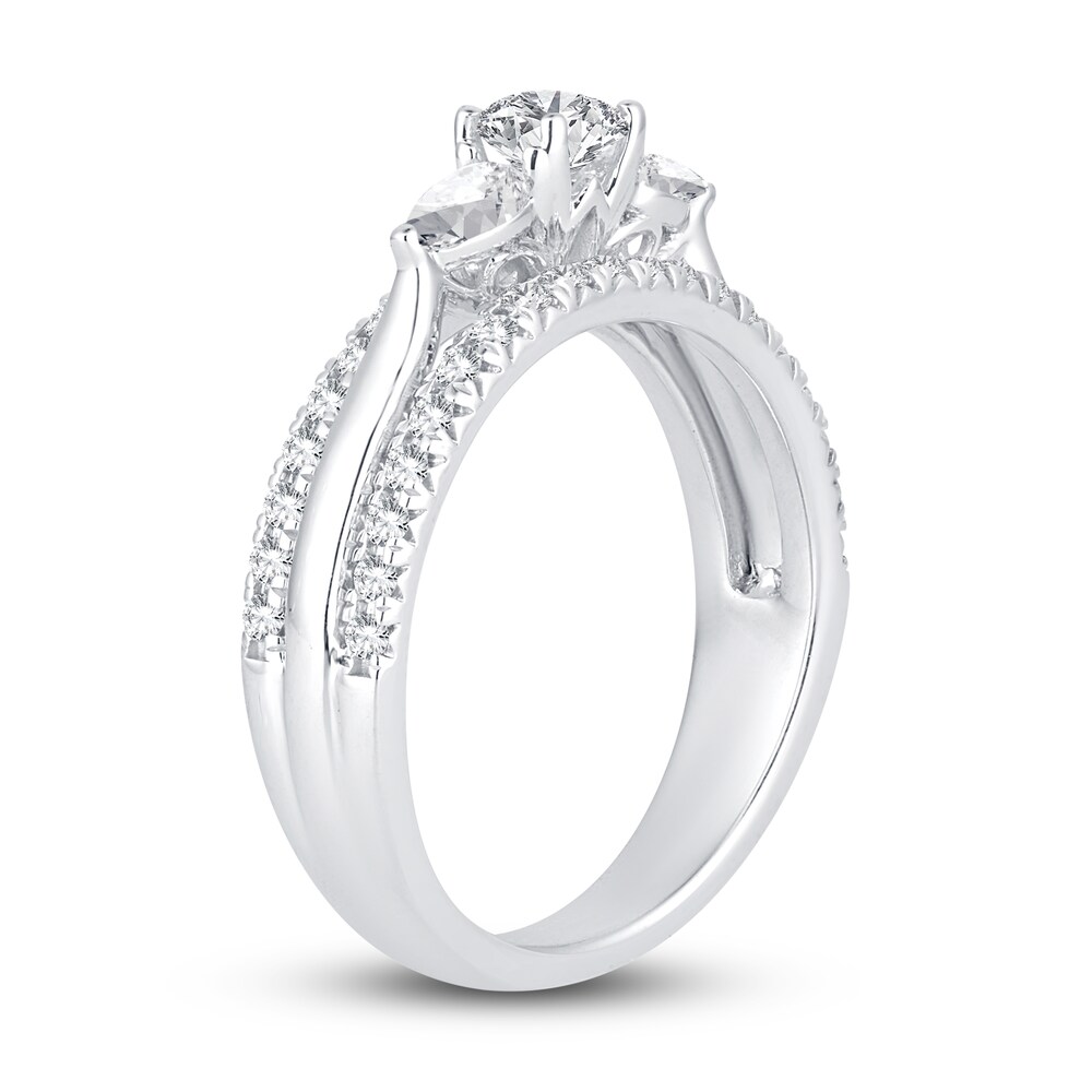 Diamond 3-Stone Engagement Ring 1 ct tw Round/Pear 14K White Gold ARx4ZJM6
