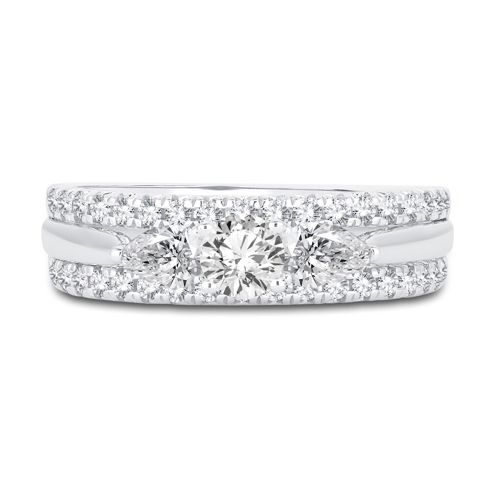 Diamond 3-Stone Engagement Ring 1 ct tw Round/Pear 14K White Gold ARx4ZJM6