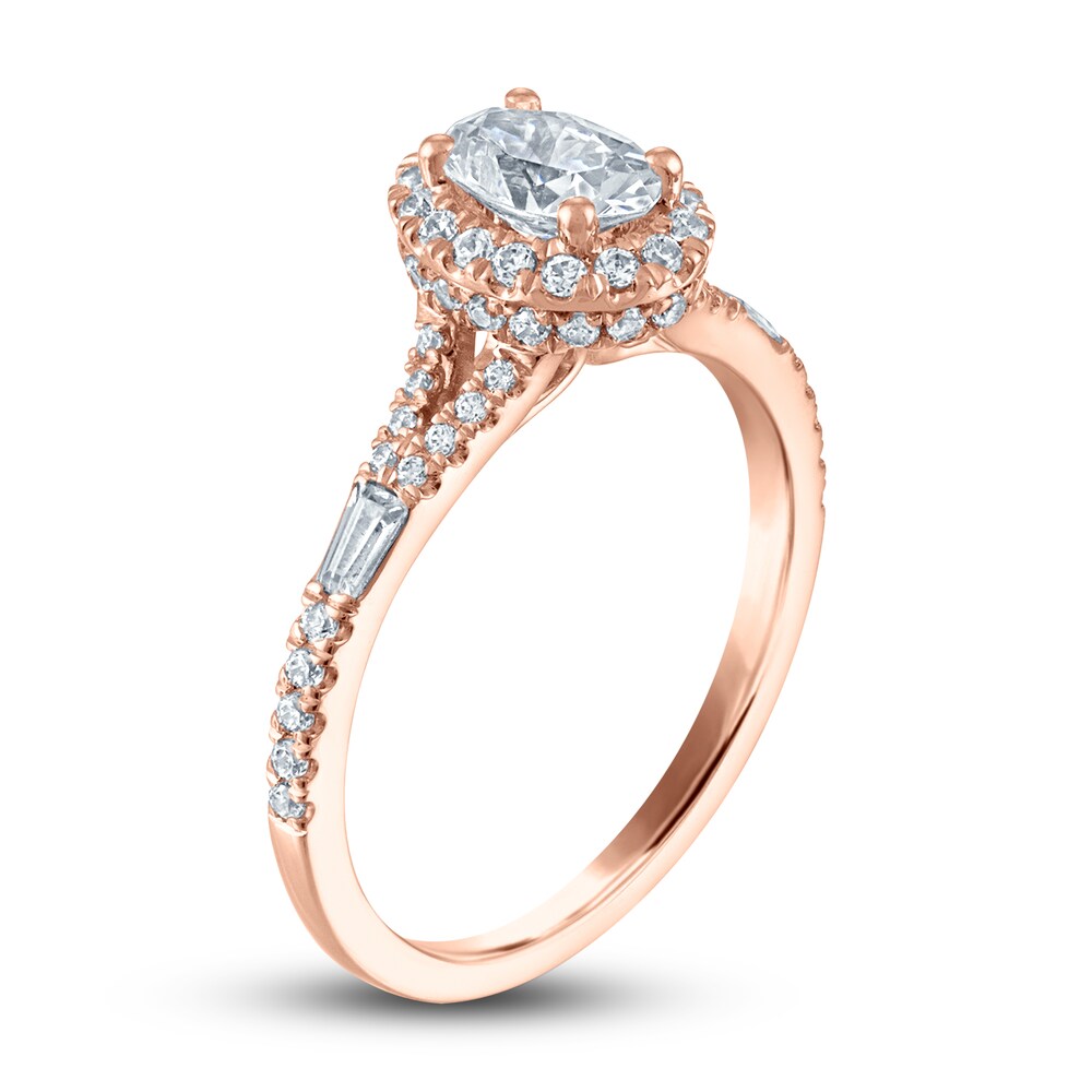 Certified Diamond Engagement Ring 1 ct tw Oval/Round /Baguette 14K Rose Gold AaTqPcdw