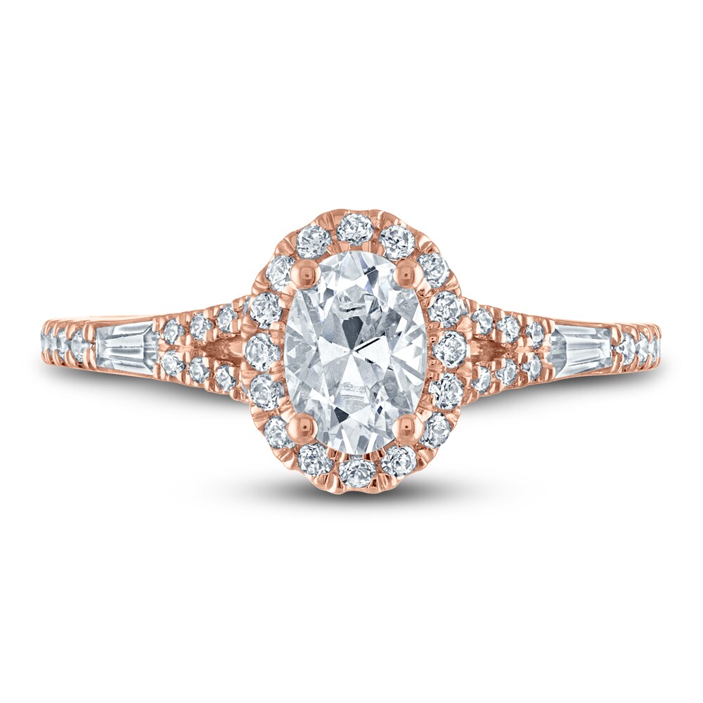 Certified Diamond Engagement Ring 1 ct tw Oval/Round /Baguette 14K Rose Gold AaTqPcdw