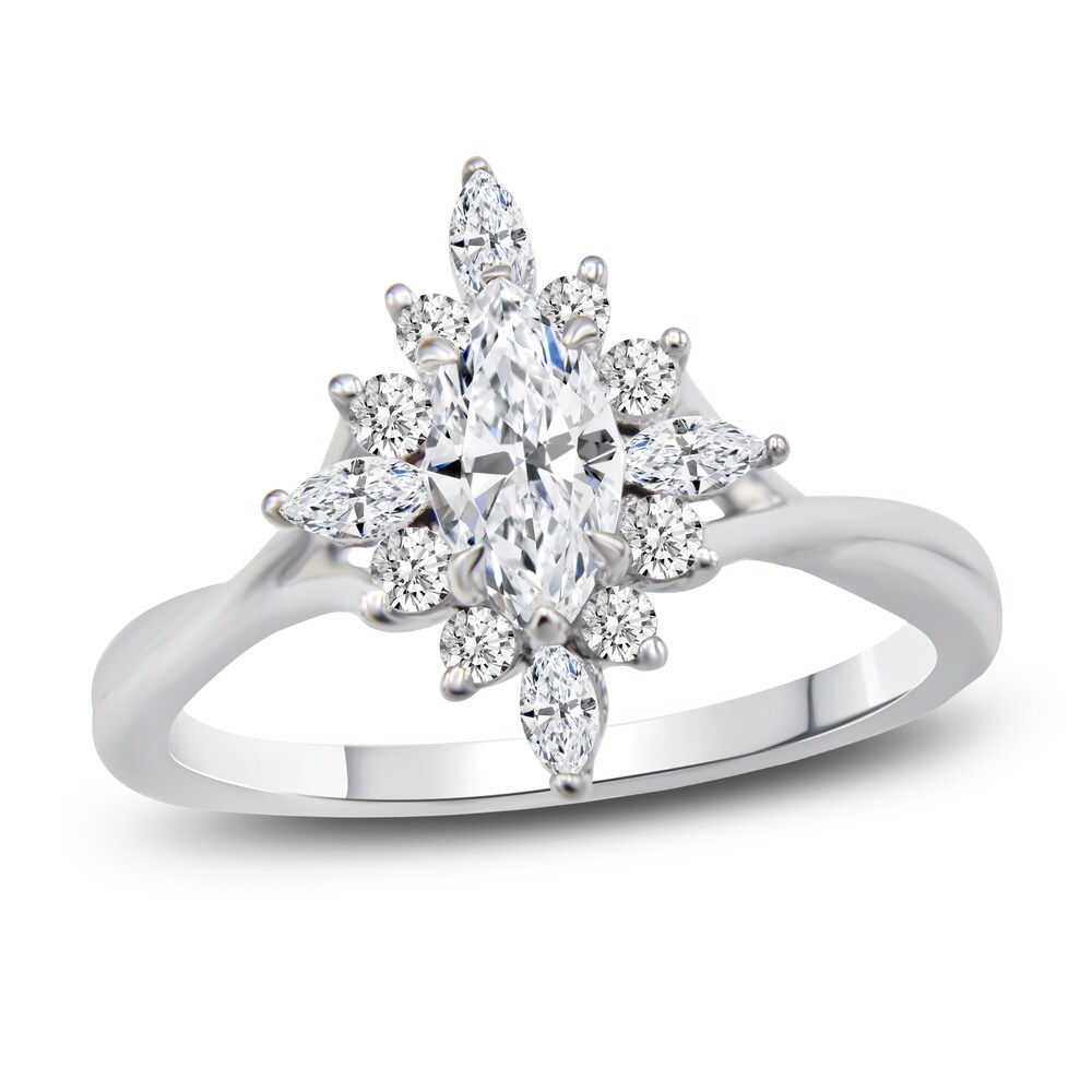 Diamond Halo Engagement Ring 5/8 ct tw Marquise/Round 14K White Gold AaYP2NvE [AaYP2NvE]