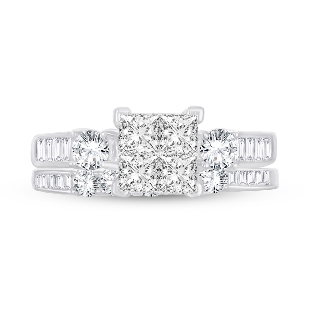 Diamond Bridal Set 1-1/2 ct tw Round/Princess/Baguette 14K White Gold AmIxsnb7