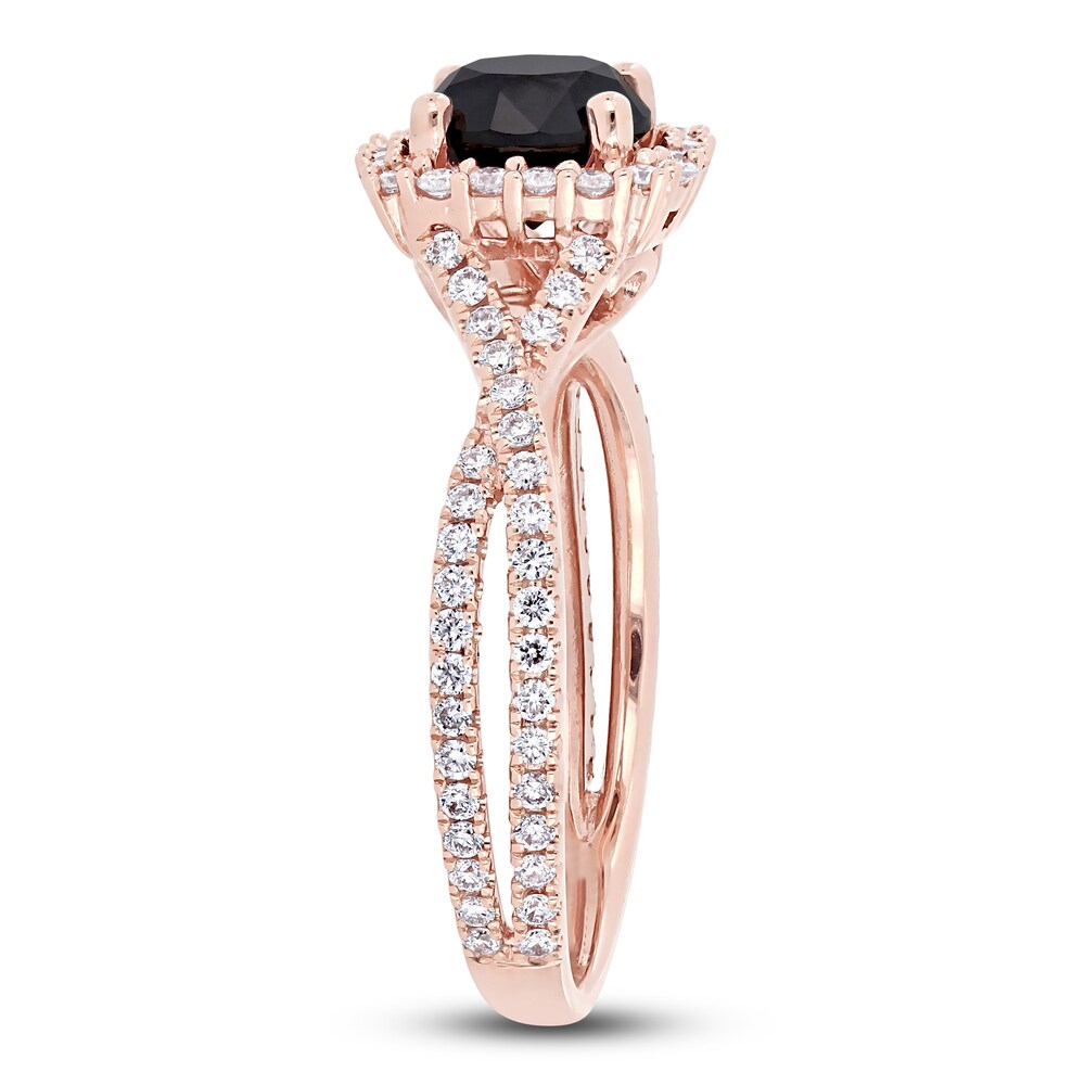 Black & White Diamond Halo Engagement Ring 1-1/2 ct tw Round 14K Rose Gold BMLjlTVM