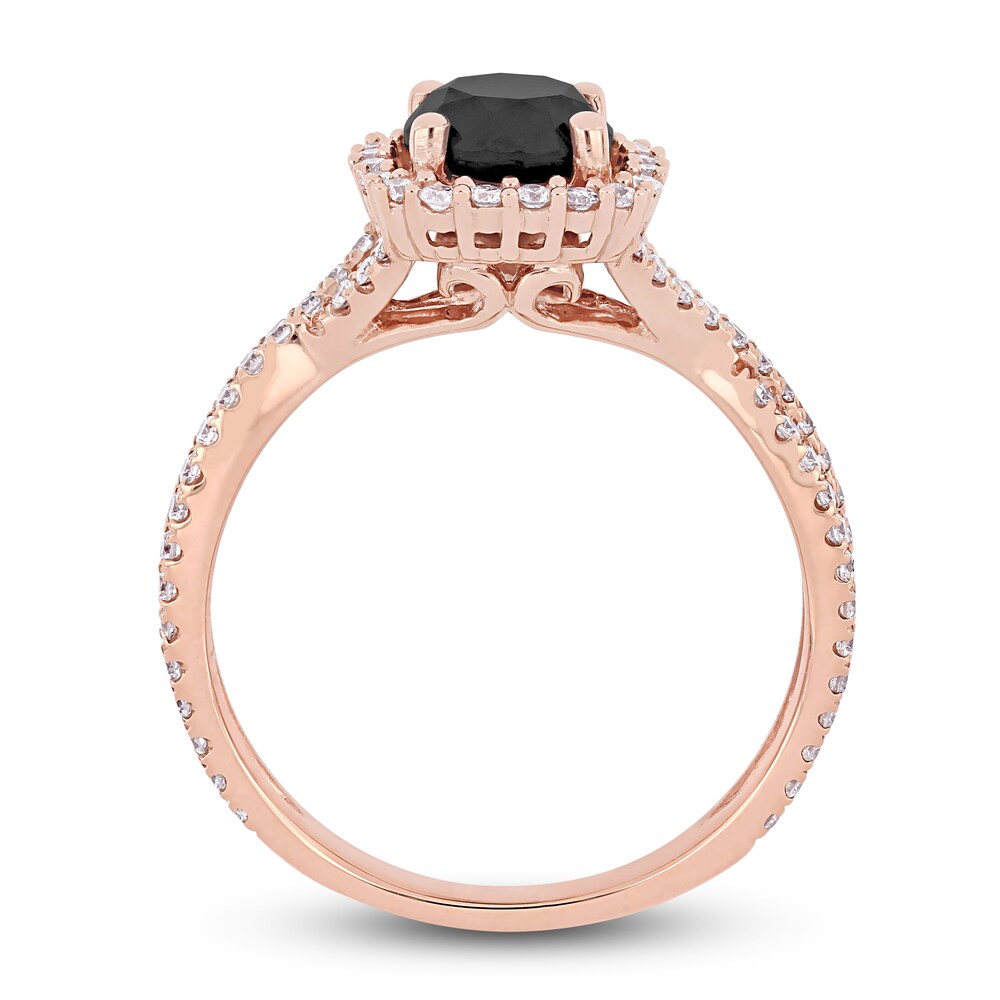 Black & White Diamond Halo Engagement Ring 1-1/2 ct tw Round 14K Rose Gold BMLjlTVM