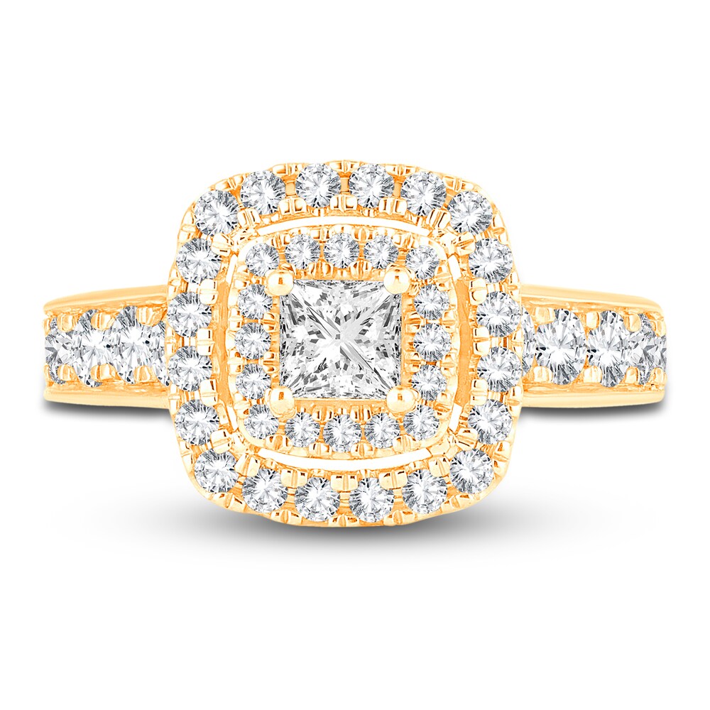 Diamond Double Halo Engagement Ring 1-1/3 ct tw Princess 14K Yellow Gold BQtmPLgE