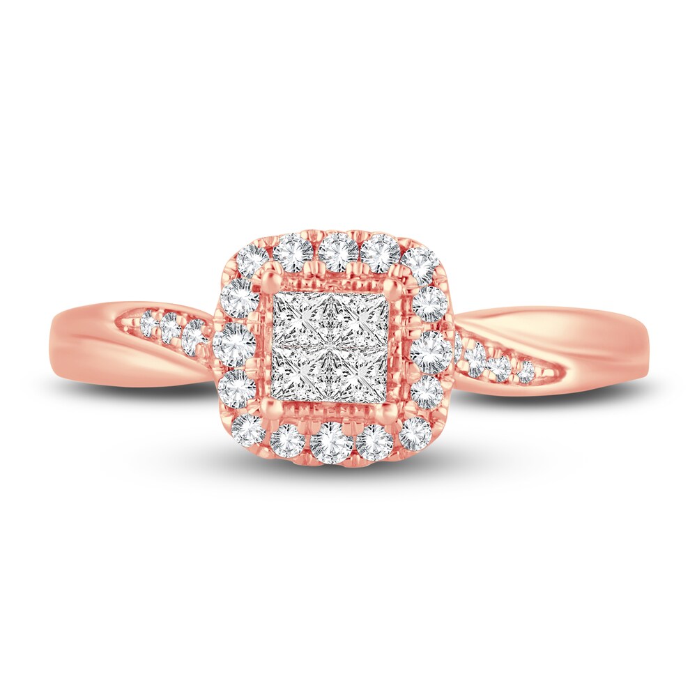 Diamond Halo Ring 3/8 ct tw Princess/Round 14K Rose Gold BdJmqnTn