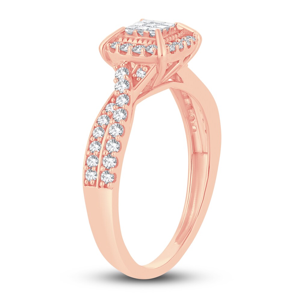 Diamond Ring 1/2 ct tw Round/Princess 14K Rose Gold BkGXbDDN