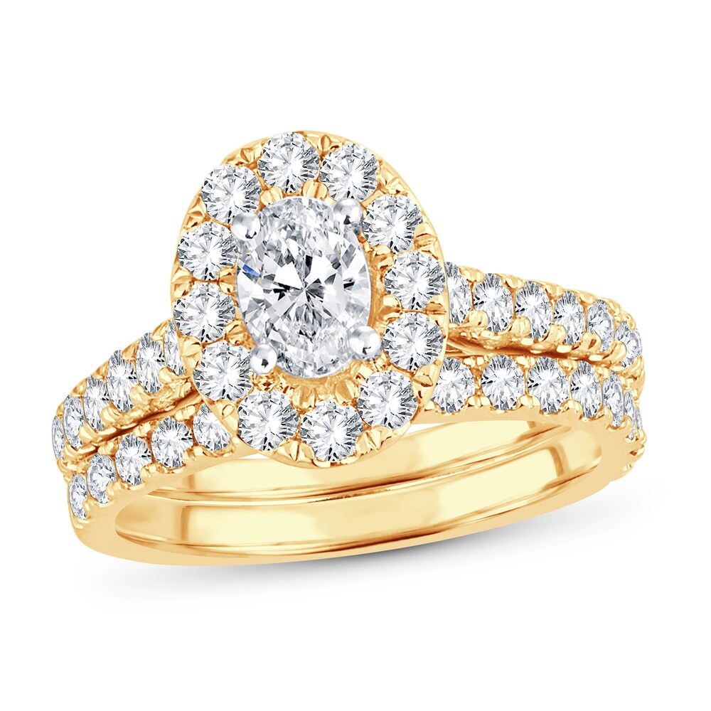 Diamond Bridal Set 2 ct tw Oval/Round-cut 14K Yellow Gold BkizyYNL [BkizyYNL]