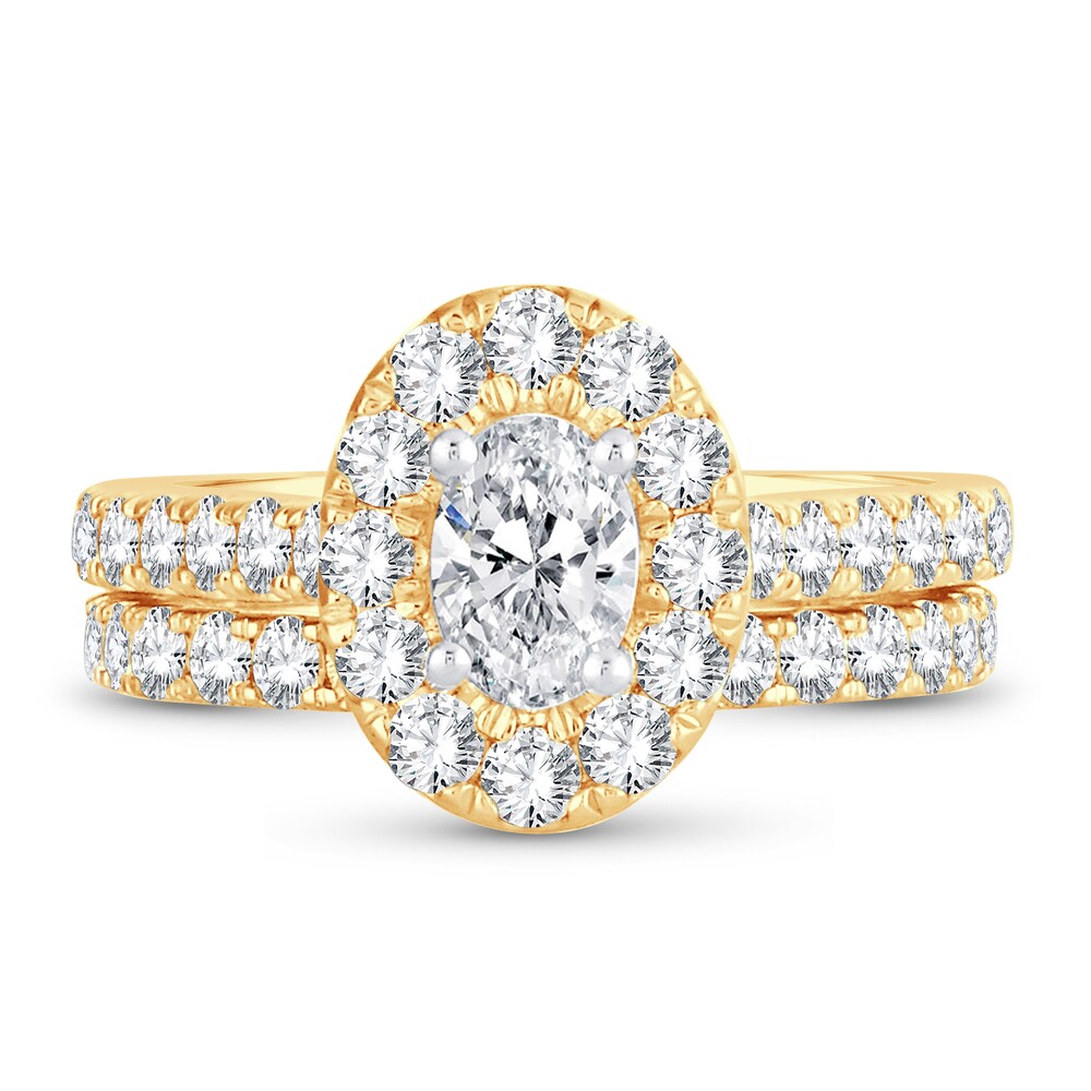 Diamond Bridal Set 2 ct tw Oval/Round-cut 14K Yellow Gold BkizyYNL