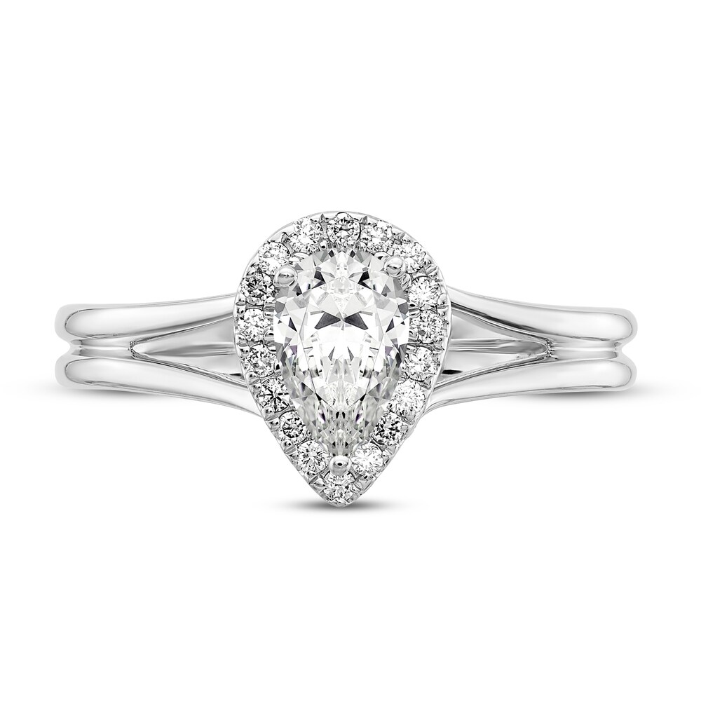 Diamond Halo Engagement Ring 1/2 ct tw Pear-shaped/Round 14K White Gold BrMSl9Kw