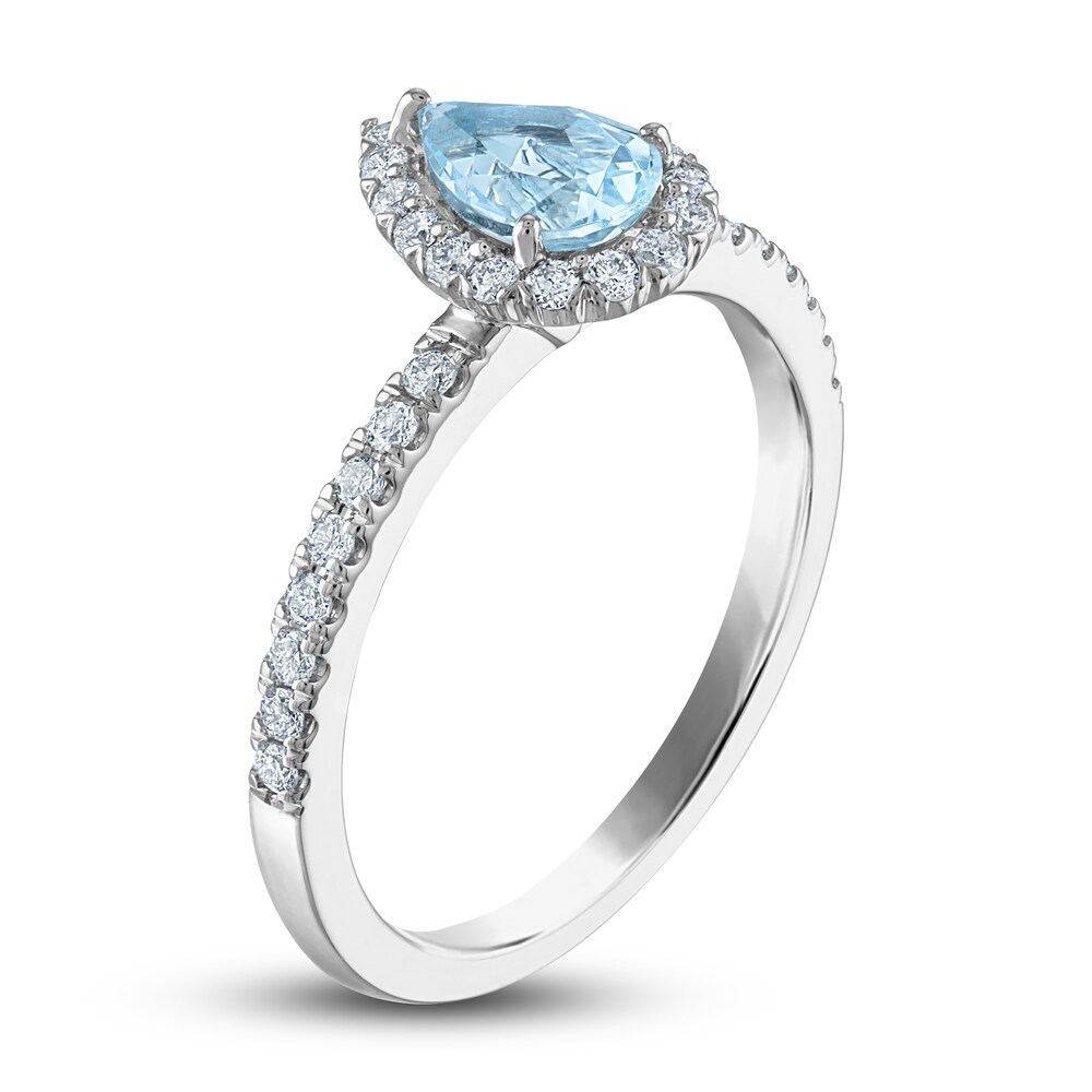 Natural Aquamarine Engagement Ring 1/3 ct tw Diamonds 14K White Gold BsAzey25