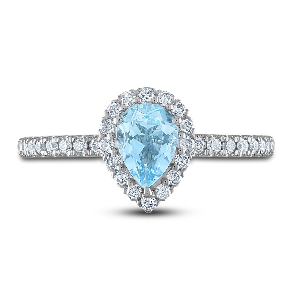 Natural Aquamarine Engagement Ring 1/3 ct tw Diamonds 14K White Gold BsAzey25