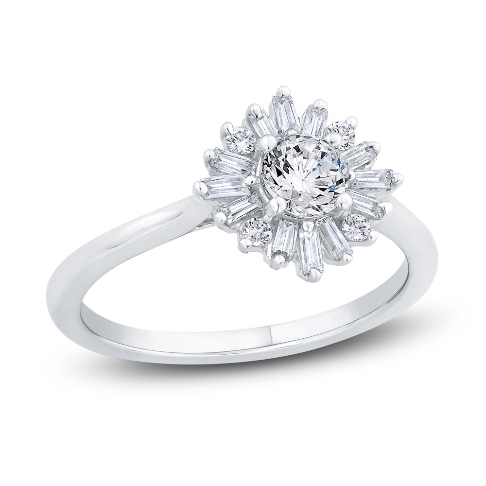 Diamond Engagement Ring 3/4 ct tw Round/Baguette 14K White Gold Bvryure7 [Bvryure7]