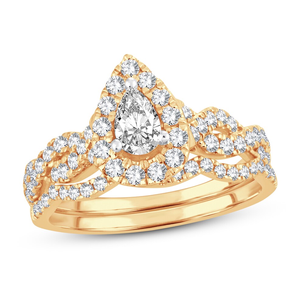 Diamond Bridal Set 1 ct tw Pear-shaped/Round-cut 14K Yellow Gold CGpAXRLj [CGpAXRLj]