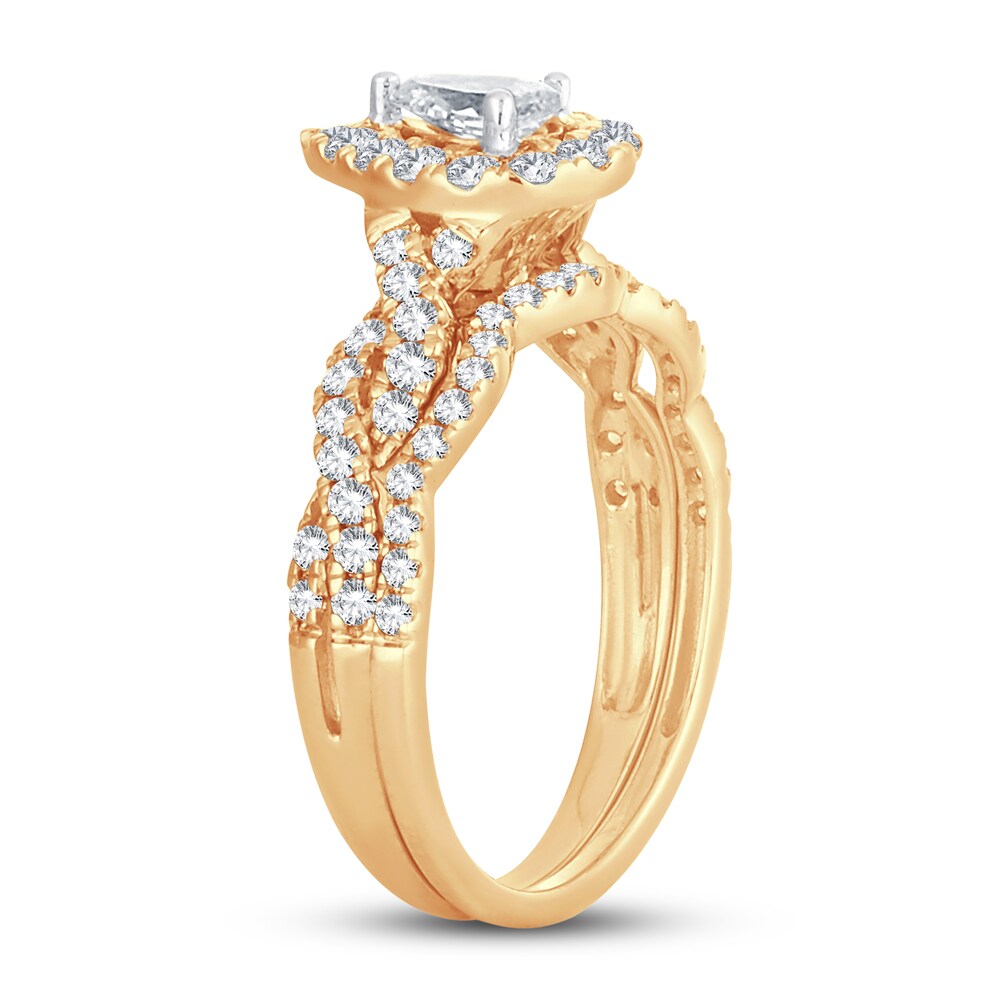 Diamond Bridal Set 1 ct tw Pear-shaped/Round-cut 14K Yellow Gold CGpAXRLj