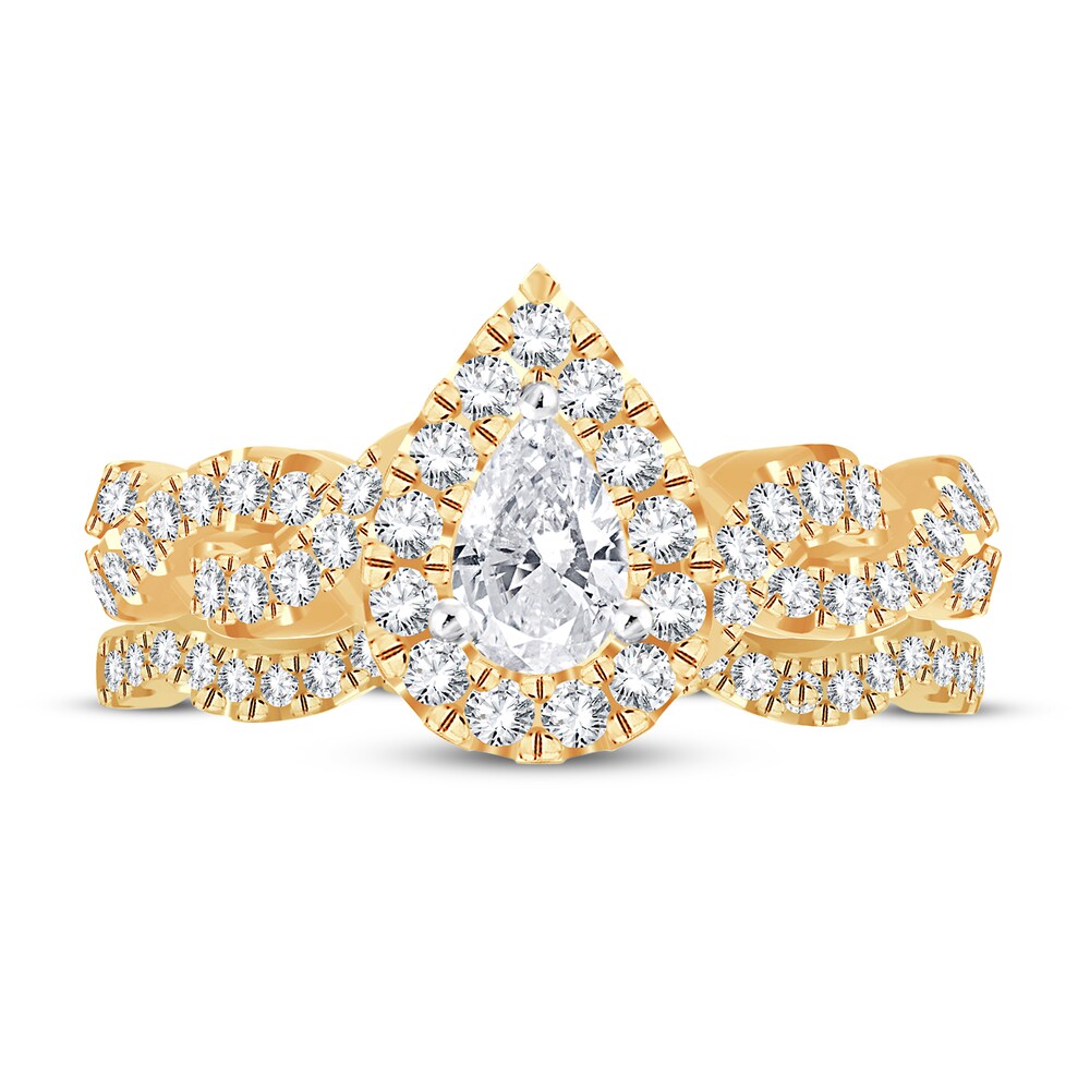 Diamond Bridal Set 1 ct tw Pear-shaped/Round-cut 14K Yellow Gold CGpAXRLj