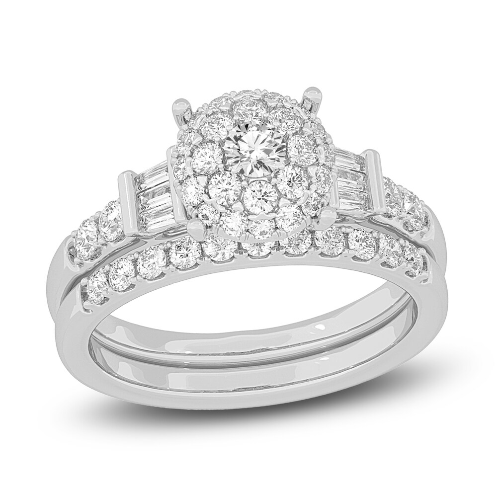 Diamond Halo Bridal Set 1 ct tw Round 14K White Gold CeRsUtcD