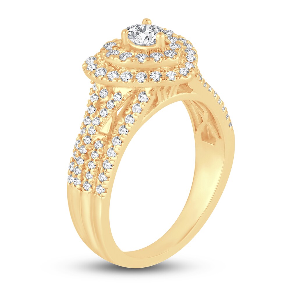 Diamond Double Halo Heart Ring 3/4 ct tw Round 14K Yellow Gold CscFAT7i