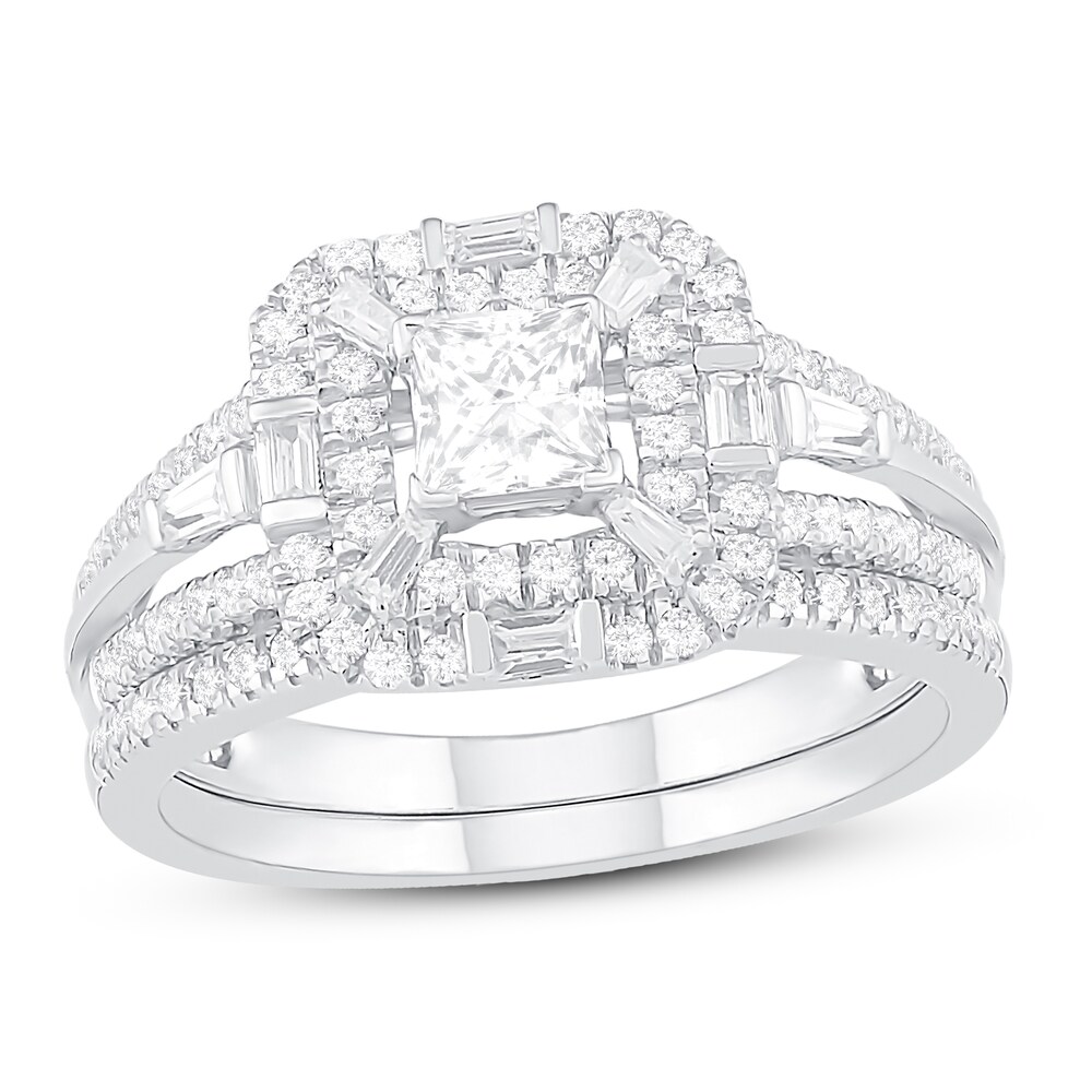 Diamond Bridal Set 1 ct tw Princess, Baguette & Round 14K White Gold D80zEsJi [D80zEsJi]