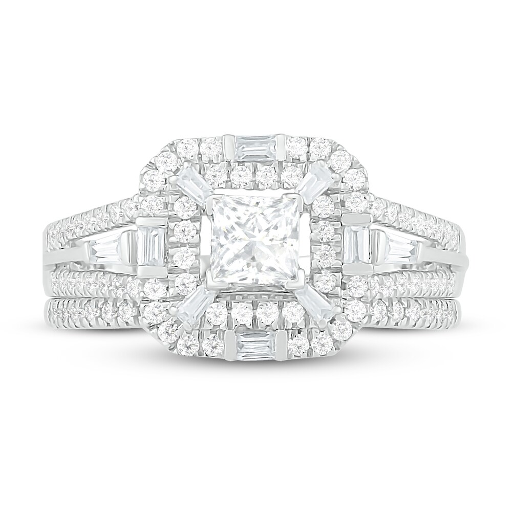 Diamond Bridal Set 1 ct tw Princess, Baguette & Round 14K White Gold D80zEsJi