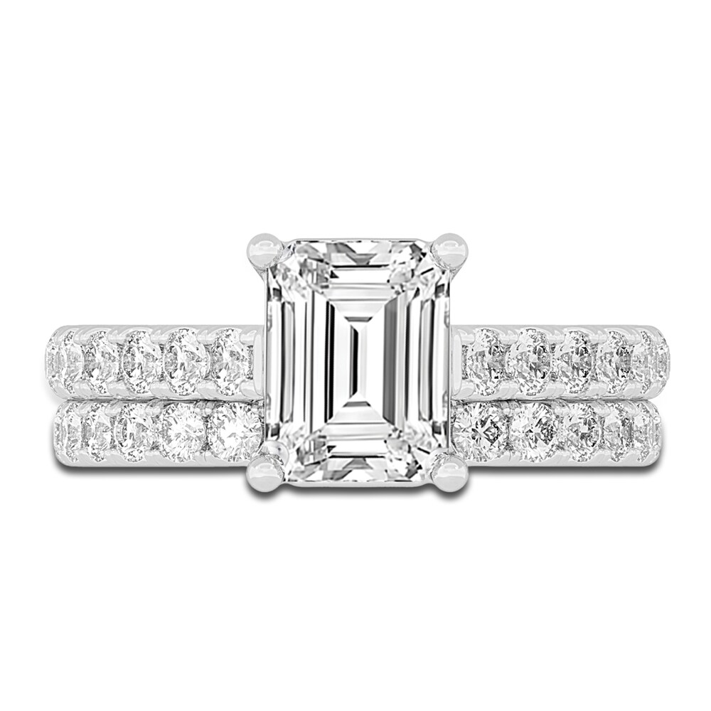 Lab-Created Diamond Bridal Set 3 ct tw Emerald/Round 14K White Gold DIBrvV7B