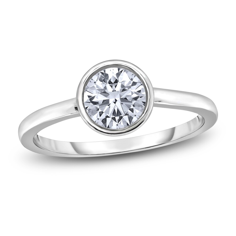 Diamond Solitaire Engagement Ring 1-1/2 ct tw Bezel-Set Round 14K White Gold (I2/I) DO3qseg5