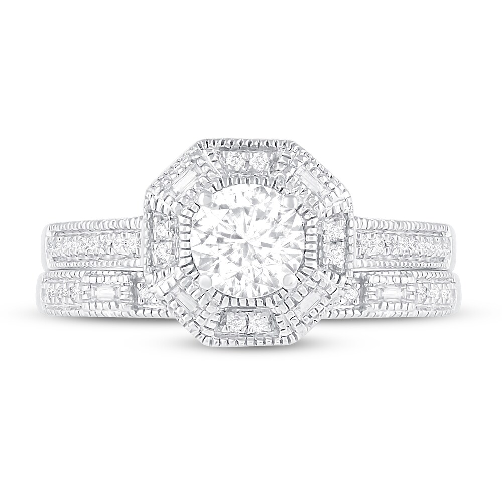 Diamond Bridal Set 3/4 ct tw Round/Baguette 14K White Gold DvXjO14H