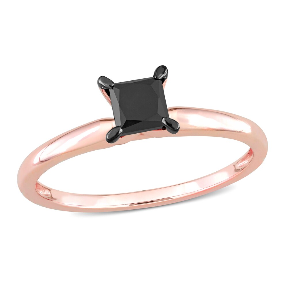 Black Diamond Solitaire Engagement Ring 3/4 ct tw Princess-cut 14K Rose Gold EFESu4l6