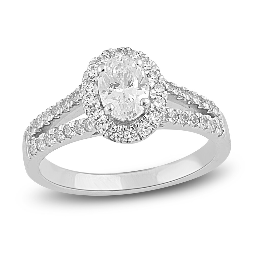 Diamond Engagement Ring 1-1/2 ct tw Oval/Round 14K White Gold EUUSCKU4 [EUUSCKU4]