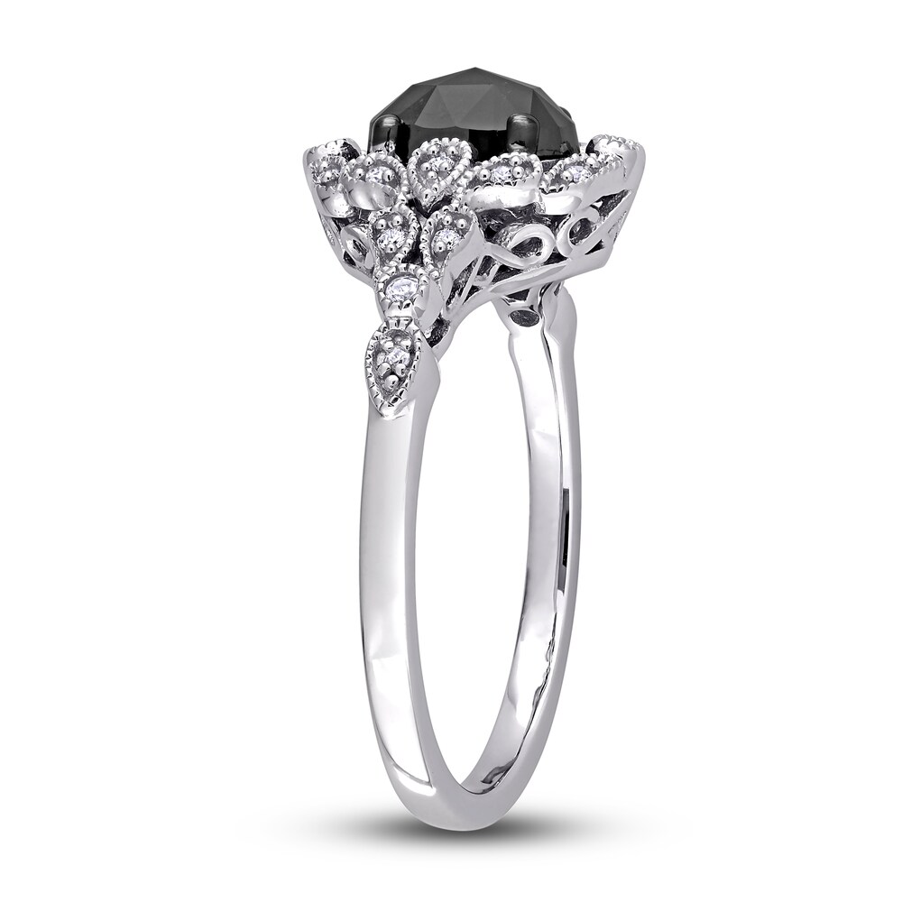 Black Diamond Engagement Ring 1 ct tw Round/Oval 14K White Gold EihWd766