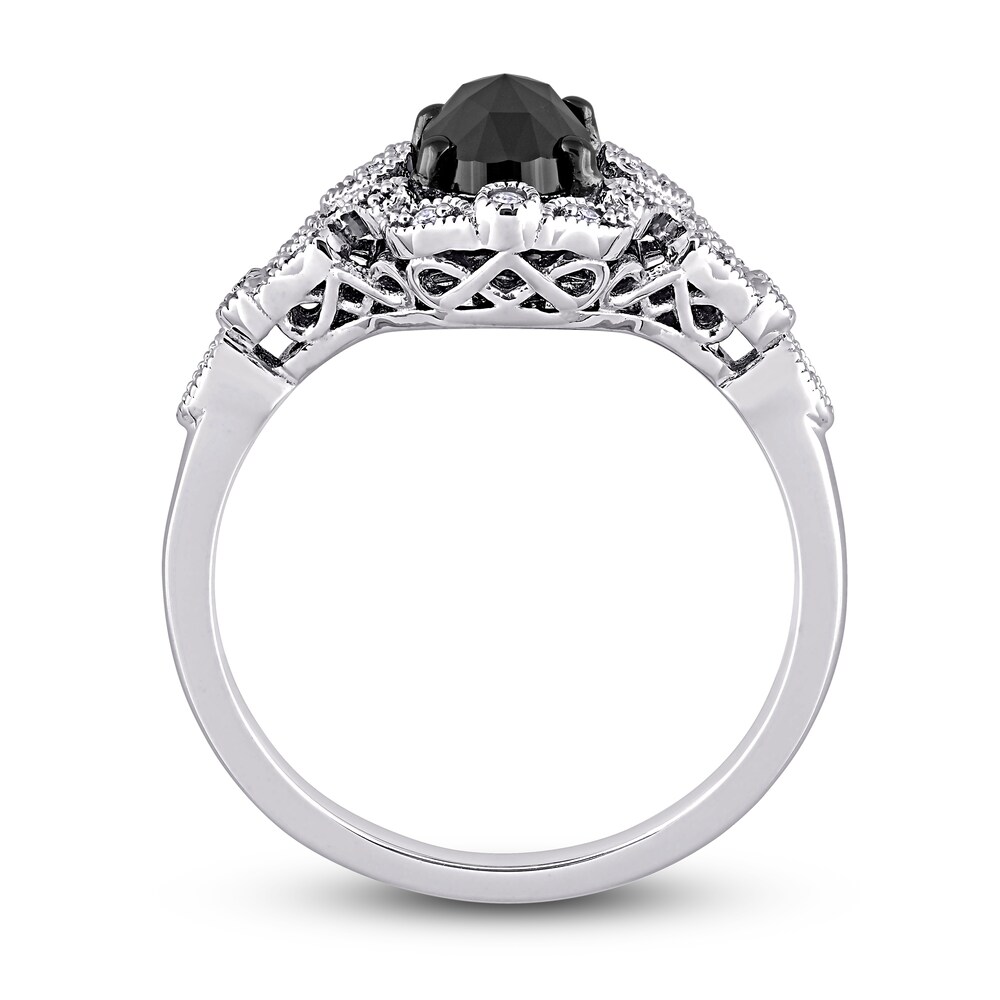 Black Diamond Engagement Ring 1 ct tw Round/Oval 14K White Gold EihWd766