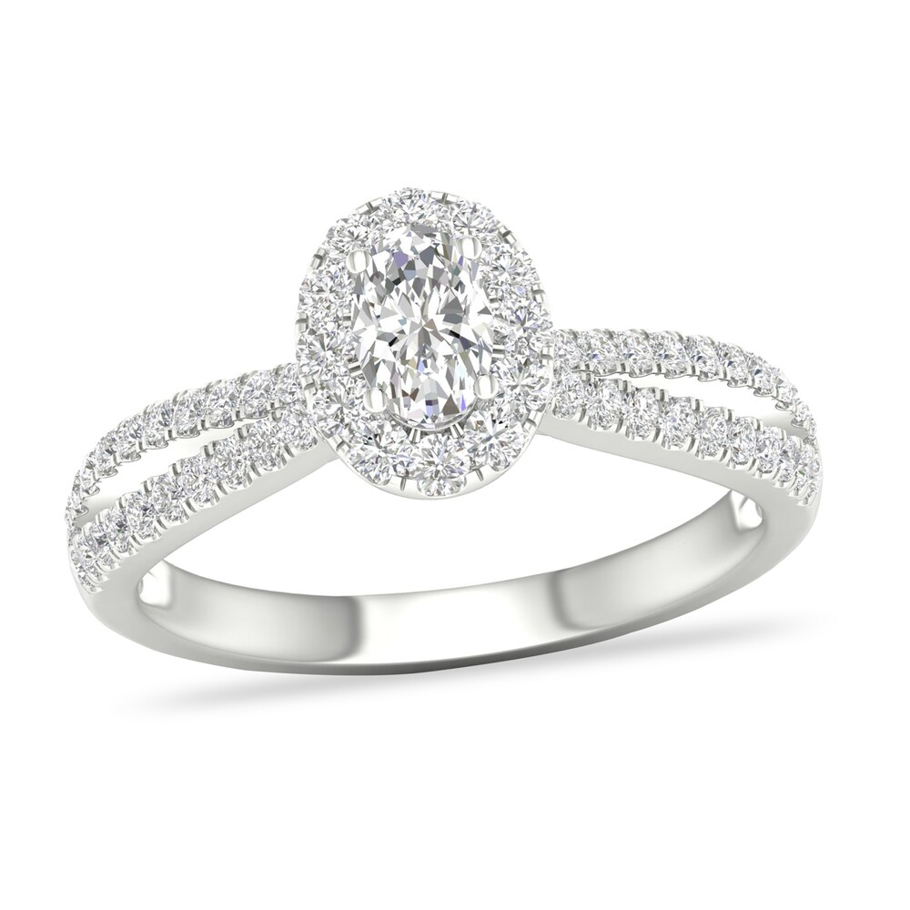 Diamond Ring 3/4 ct tw Oval/Round-cut 14K White Gold Ep0v8g8H [Ep0v8g8H]