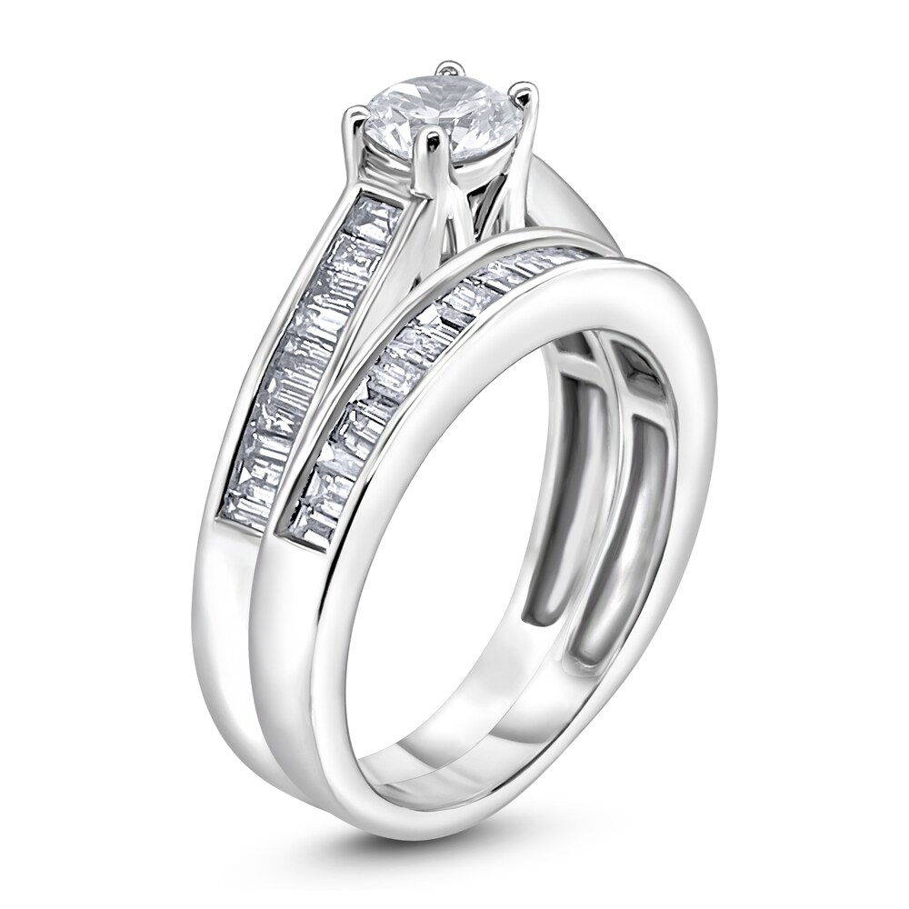 Diamond Bridal Set 1-1/4 ct tw Round/Baguette 14K White Gold FdOYaQ4c