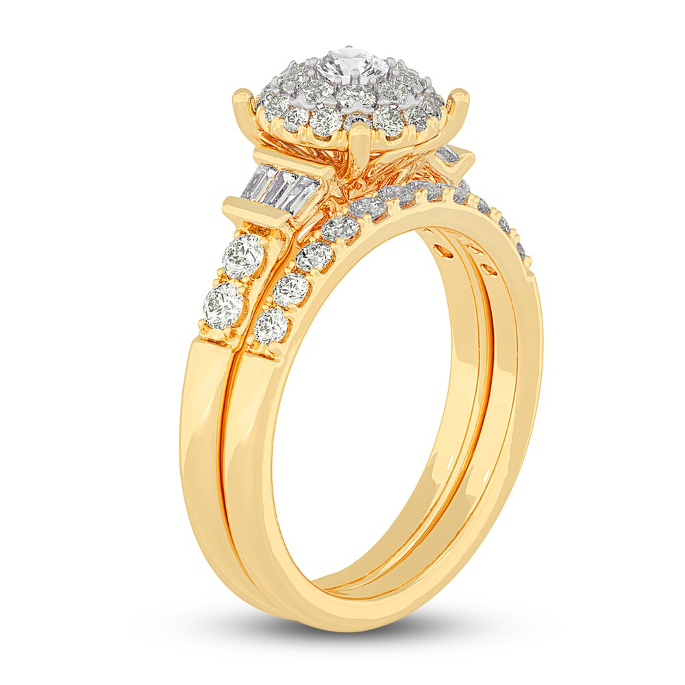 Diamond Halo Bridal Set 1 ct tw Round 14K Yellow Gold FpwQnwcJ