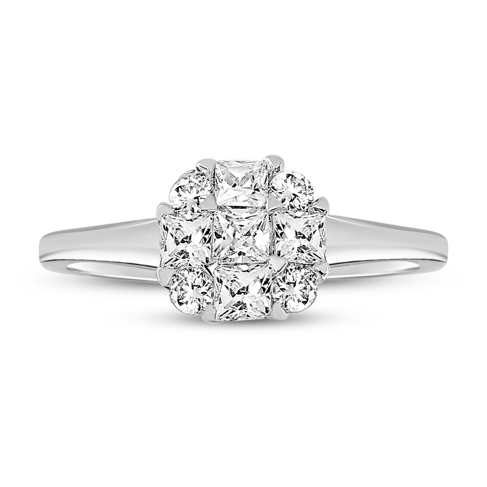 Diamond Engagement Ring 1/2 ct tw Round/Princess 14K White Gold G3K96J9b