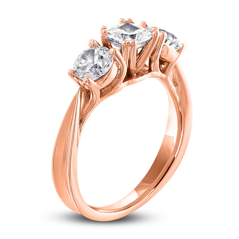 Diamond 3-Stone Ring 2 ct tw Cushion/Round 14K Rose Gold GAeT7OhD