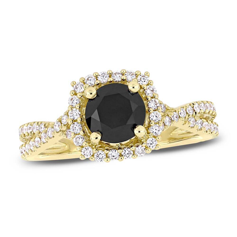 Black & White Diamond Halo Engagement Ring 1-1/2 ct tw Round 14K Yellow Gold GFmvVOsP