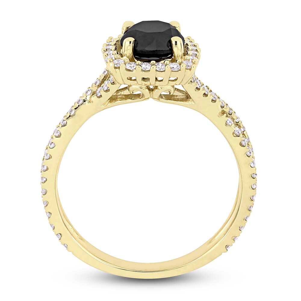 Black & White Diamond Halo Engagement Ring 1-1/2 ct tw Round 14K Yellow Gold GFmvVOsP