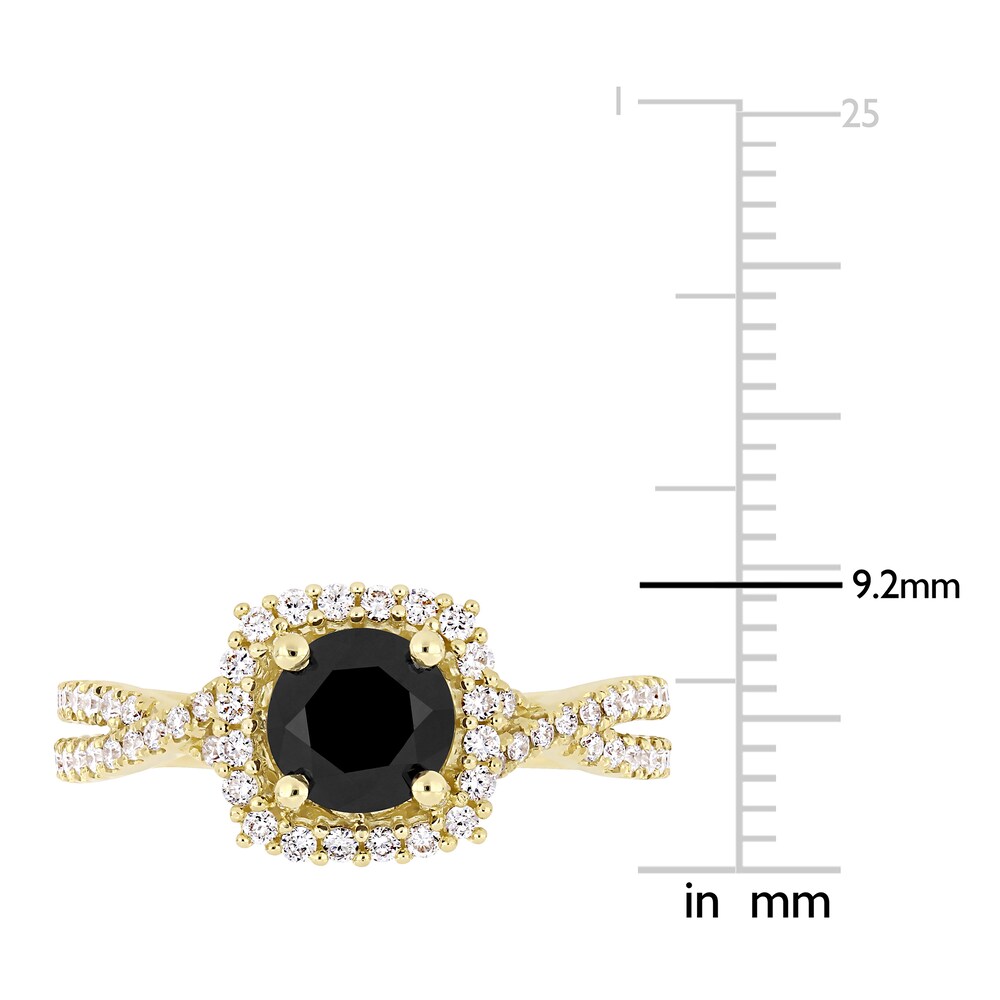 Black & White Diamond Halo Engagement Ring 1-1/2 ct tw Round 14K Yellow Gold GFmvVOsP