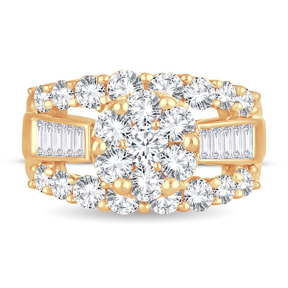 Diamond Ring 3 ct tw Round/Baguette 14K Yellow Gold GGLKzBKC