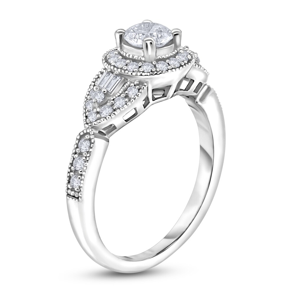 Diamond Engagement Ring 3/4 ct tw Baguette/Round 14K White Gold GS2O9I5l