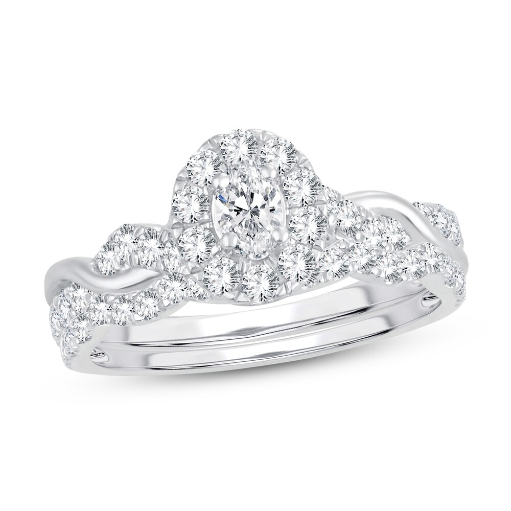 Diamond Bridal Set 1 ct tw Oval/Round-cut 14K White Gold H33XHO9r [H33XHO9r]