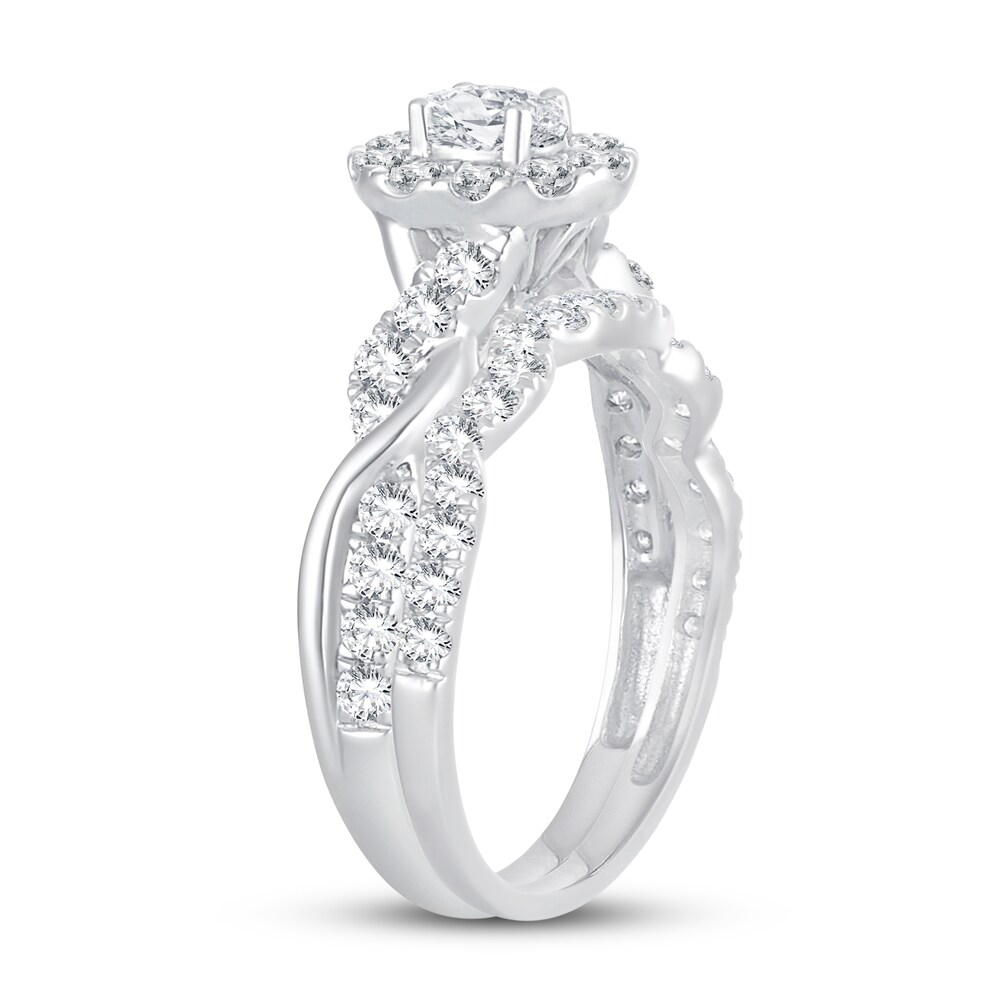 Diamond Bridal Set 1 ct tw Oval/Round-cut 14K White Gold H33XHO9r